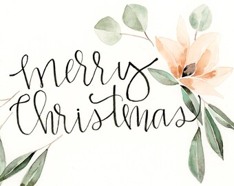 Merry Christmas magnolia hand painted print