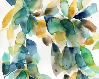 Exhale PRINT. Abstract watercolor botanical painting, multicolor, loose abstract floral, flower painting, wall decor, color leaves.