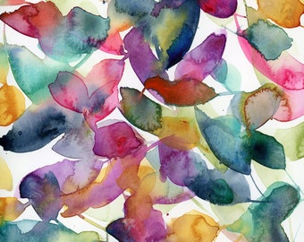 Charmed PRINT. Abstract watercolor botanical painting, multicolor floral, loose abstract floral, flower painting, wall decor, color leaves.