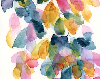 Islander PRINT. Abstract watercolor botanical painting, multicolor, loose abstract floral, flower painting, wall decor, color leaves.