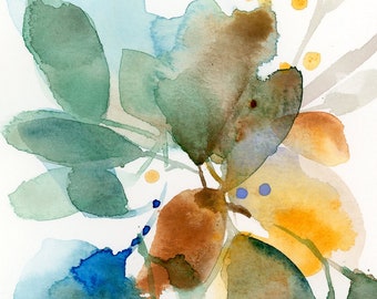 Waterfall PRINT. Abstract watercolor botanical painting, blue floral, abstract floral, loose watercolor, flower painting, wall decor, aqua.