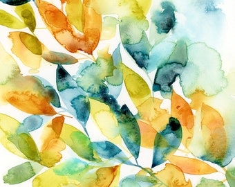 Tropical PRINT. Abstract watercolor botanical painting, blue floral, abstract floral, loose watercolor, flower painting, wall decor, aqua.
