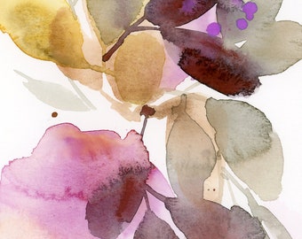 Sweet Autumn PRINT. Abstract watercolor botanical painting, purple floral, loose abstract floral, flower painting, wall decor, fall colors.