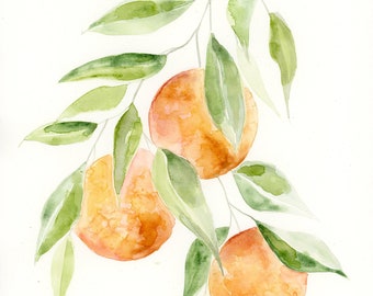 Citrus Grove PRINT. Watercolor Botanical Painting, orange blossom, citrus, plant lover, oranges, painting, wall decor, tree branch, organic.