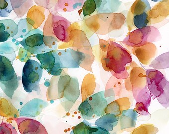 Garden Party PRINT. Abstract watercolor botanical painting, multicolor, loose abstract floral, flower painting, wall decor, color leaves.