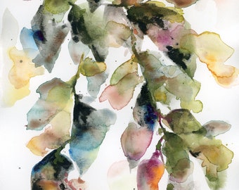 Olive PRINT. Abstract watercolor botanical painting, Olive green floral, loose abstract floral, flower painting, wall decor, fall leaves.
