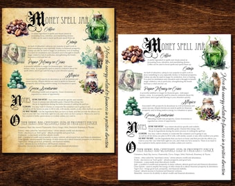 Money Spell Jar Recipe Printable – Book of Shadows Page (Digital Download)