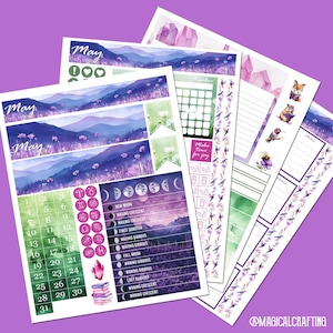 May 2025 Printable Planner Stickers - Four 8.5x11 Letter sized sheets - Trackers Bingo, Moon Phases, Tarot Stickers - Digital PDF files