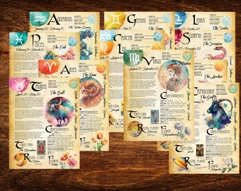 Zodiac Signs Book of Shadows Pages – Printable Astrology Grimoire (Digital Download)