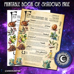 Fast Millionaire Oil Printable Book of Shadows Page - Spell Oil Recipe - Digital Printable Grimoire Page - Prosperity, Wealth, Abundance