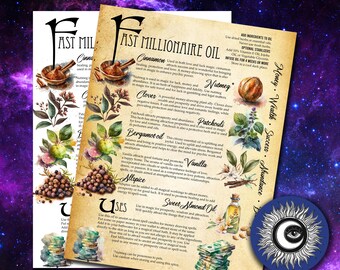 Fast Millionaire Oil Recipe – Book of Shadows Page Printable (Digital Download)