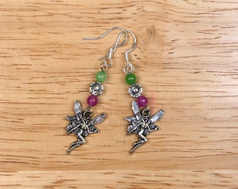Beltane Fairy Earrings - May Day Jewelry, Dyed Agate Beads
