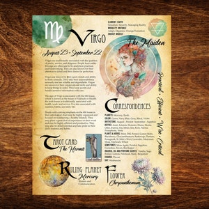 Virgo Book of Shadows Printable Page Virgo Zodiac - Digital Printable Grimoire Page - Astrology