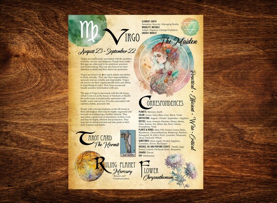 Virgo Book of Shadows Page - Zodiac Astrology Printable (Digital Download)