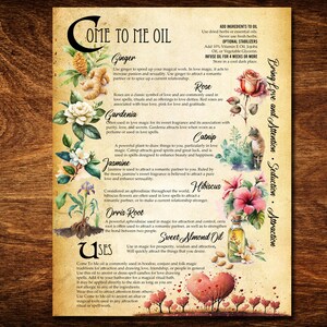 Come To Me Oil Recipe - Book of Shadows Printable Page (Digital Download) image 2