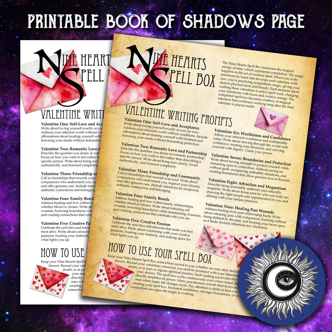 Nine Hearts Spell Box Book of Shadows Page - Witchcraft Grimoire ...