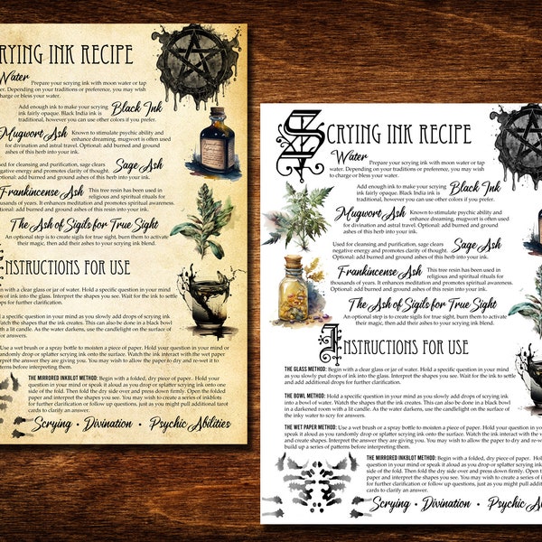 Scrying Ink Printable Book of Shadows Page - Scrying Ink Recipe - Digital Printable Grimoire Page - Divination Ink