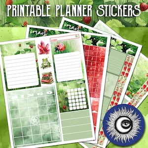Mai 2024 Druckbare Planner Aufkleber - Vier Seiten im Format Letter 8,5 x 11 Letter - Tracker Bingo, Mondphasen, Tarot Aufkleber & mehr Digitale PDF Dateien