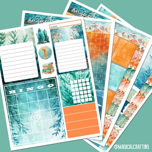 August 2024 Planer Aufkleber - Vier Seiten in der Größe 8,5x11 Letter - Tracker Bingo, Mondphasen Aufkleber & Mehr Digitale PDF Dateien