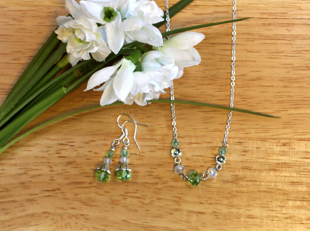 Imbolc Jewelry Snowdrop Necklace and Earring Set Spring Necklace ...