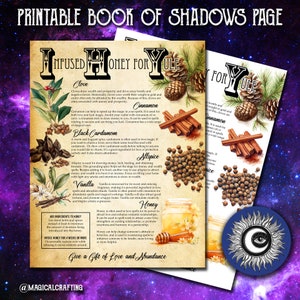 Infused Honey for Yule - Digital Printable Grimoire Page - Yule Printable Book of Shadows Page