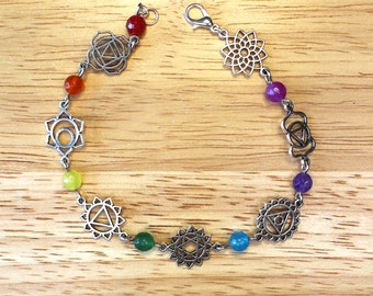 Chakra Mandala Charm Bracelet – Rainbow Stone Bead, Yoga Jewelry