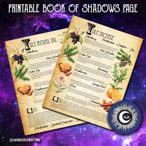 Yule Incense & Yule Oil - Digital Printable Grimoire Pages - Yule Printable Book of Shadows Pages - Ritual oil