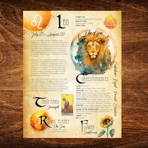 Leo Buch der Schatten Printable Seite Leo Sternzeichen - Digital druckbare Grimoire Seite - Astrologie