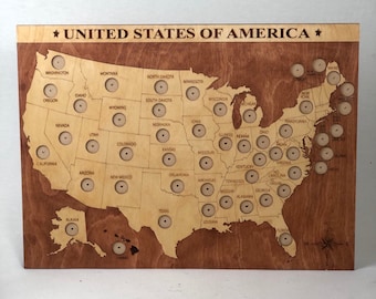 Wooden US 50 States Quarter Map, Quarter Coin Display, Coin Collection, Collectors, States Quarter Map, Wall Decor