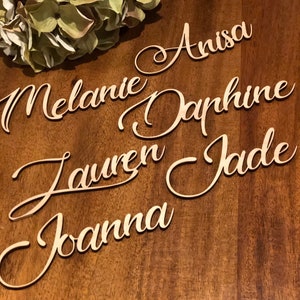 Custom Personalized Laser Cut Wood Acrylic Place cards place cards Calligraphy Script Names Wedding Bridal Shower Special Occasion