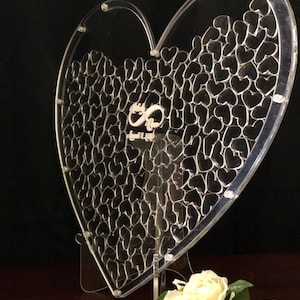 Custom Alternative Guest Book Clear Acrylic Heart shape Clear frame for wedding, birthday, baby shower, new home,  or any special occasion