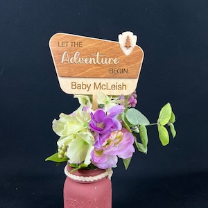 Custom Personalized Laser Cut Cake Topper - Let the Adventure Begin.  Baby Shower Cake topper, National Park theme, Camping theme