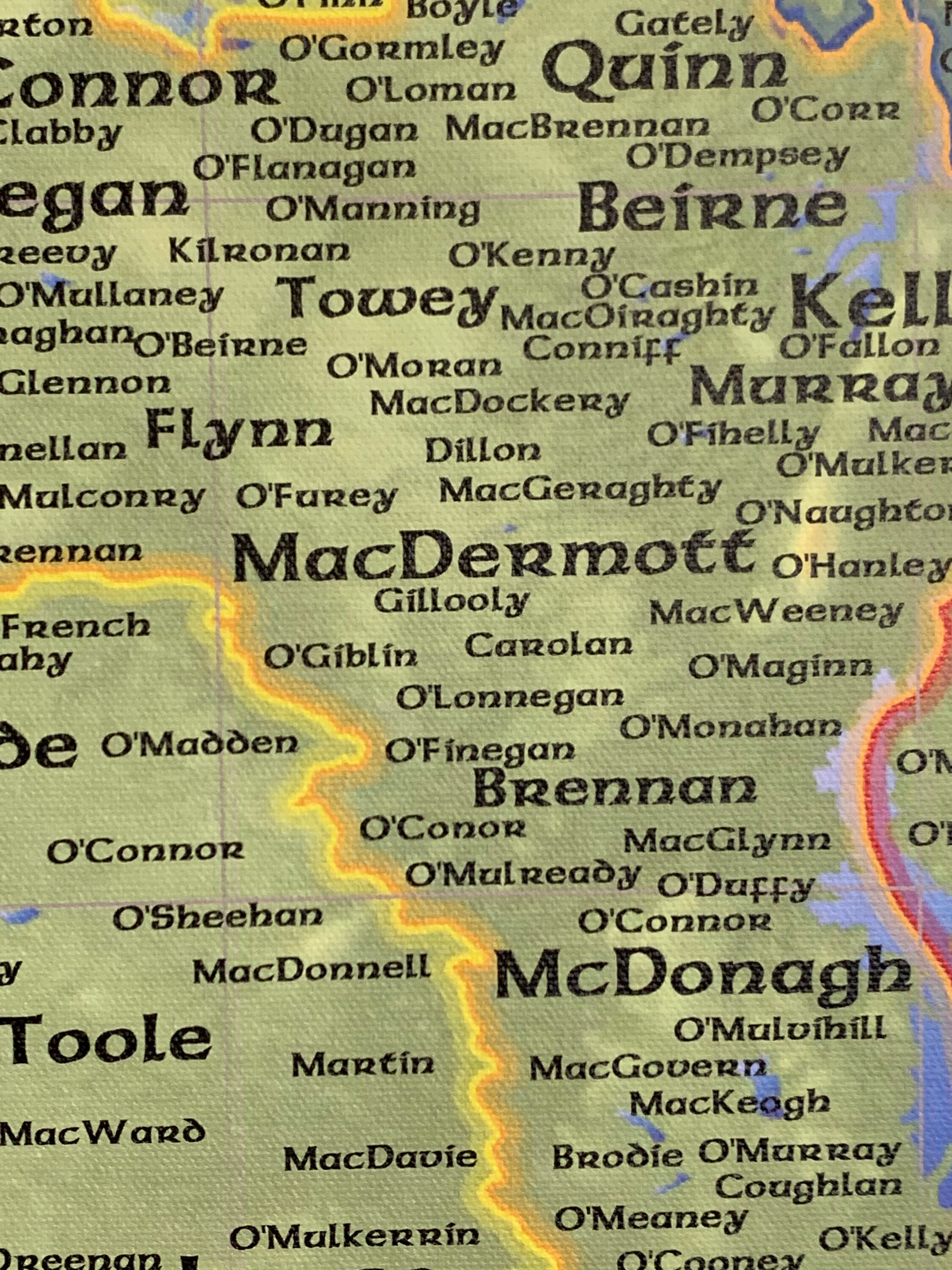 Genealogy of Irish Surnames Print on Canvas 45x32 Etsy UK
