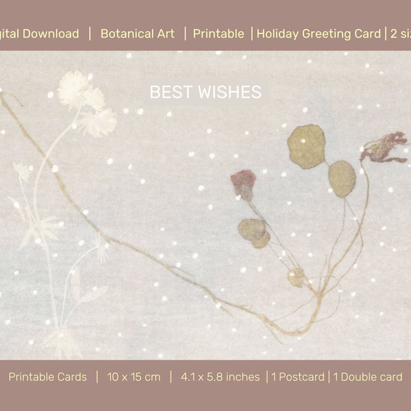 Best Wishes card Digital download, Happy Holidays card, Card 2023, Downloadable holiday card, New years Greeting Card, floral postcard A6