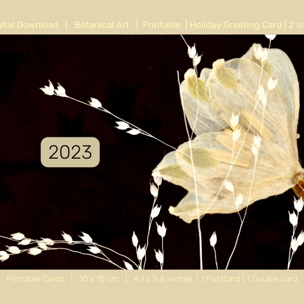 2023 New Years card Digital download, Happy Holidays card, Card 2023, Downloadable holiday card, New years Greeting Card, floral postcard A6