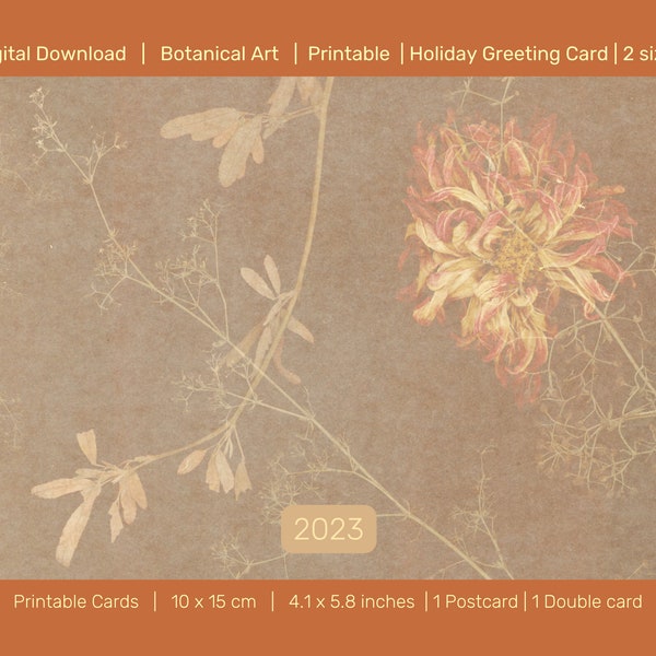 2023 New Years card Digital download, Happy Holidays card, Card 2023, Downloadable holiday card, New years Greeting Card, floral postcard A6