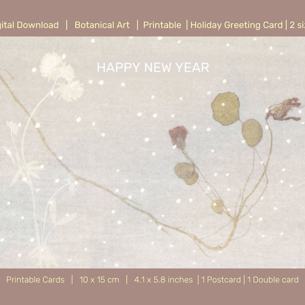 Happy New Year card Digital download, Happy Holidays card, Card 2023, Downloadable holiday card, New years Greeting Card, floral postcard A6