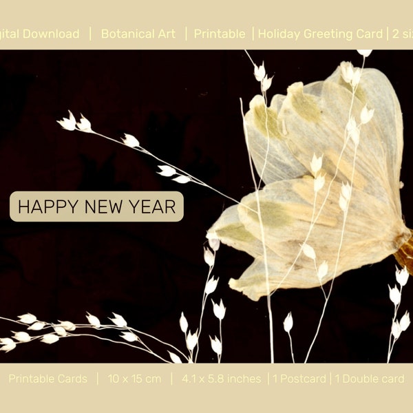Happy New Years card Digital download, Happy Holidays card, Card 2023, Downloadable holiday card, New year Greeting Card, floral postcard A6