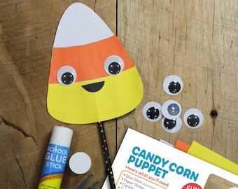 Candy Corn Puppet Craft Herunterladbare Vorlage