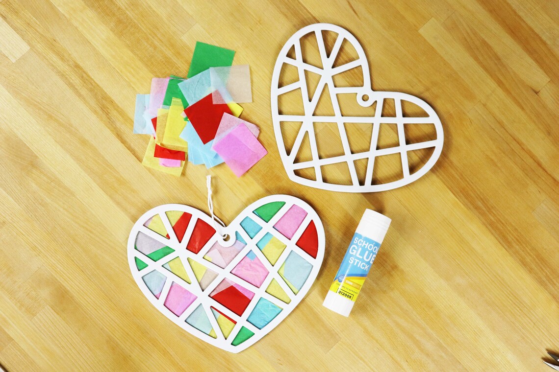 DIY Suncatcher Heart Craft With Tissue Paper and String Pack of 24 Etsy