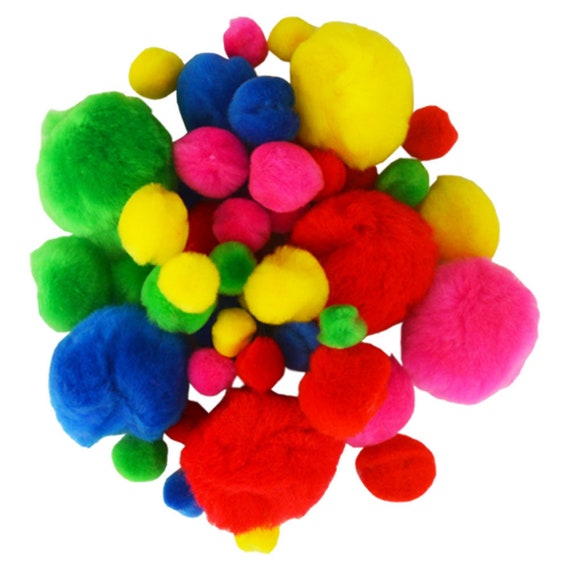 Colorful Fuzzy Craft Pom Poms, Assorted Colors and Sizes, Pack of