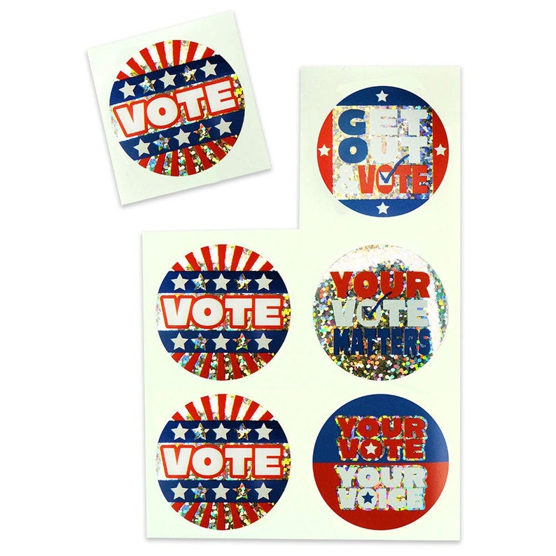Assorted Patriotic Election Vote Sparkle Sticker Sheet Pack 102 Stickers image 1