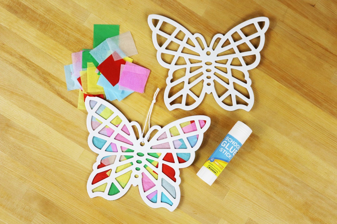 DIY Suncatcher Butterfly Craft With Tissue Paper and String Pack of 24