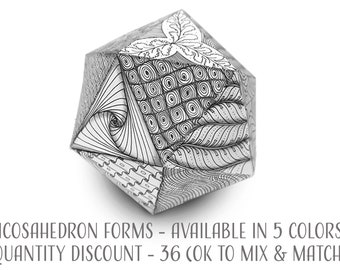 36 Die Cut Icosahedron Polyhedron Forms perforated with interlocking tabs for decorating, patterning and coloring Qty Discount