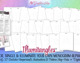 DIY Tangle Alphabet Monograms for Decoration & Illumination with Patterns to Create for Drawing and Coloring - Printable Instant Download