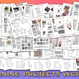 Tangle Patterning & Drawing Workbook, Learn How to Tangle with 24 Lessons, 33 Templates and 40 Step-by-Step Patterns, Instant Download