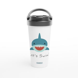 Let's Swim - White 15oz Stainless Steel Travel Mug | Personalise | Customise | Add Name