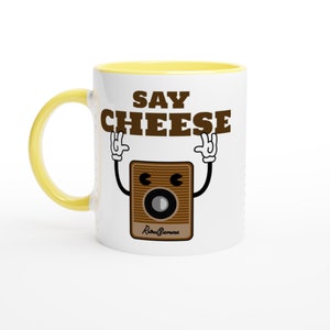 PERSONALISE - Say Cheese, Retro Camera - White 11oz Ceramic Mug with Colour Inside