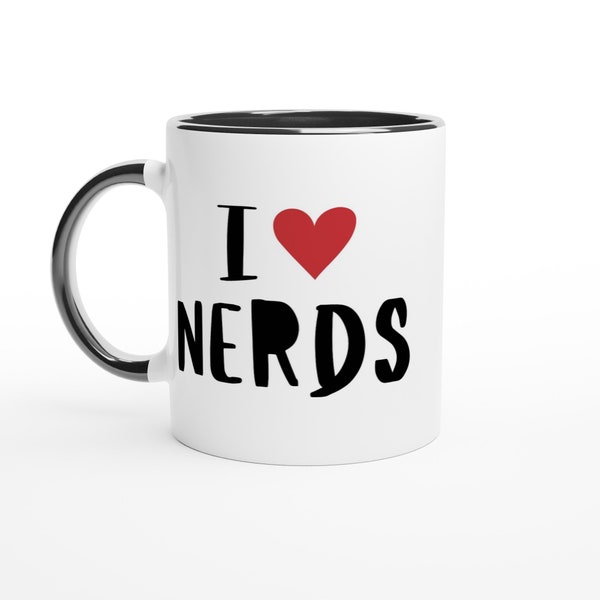 I Love Nerds, Red Heart - White 11oz Ceramic Mug with Colour Inside