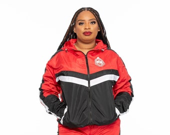 Delta Sigma Theta Windbreaker Tracksuit Set includes Hooded Jacket with Pants